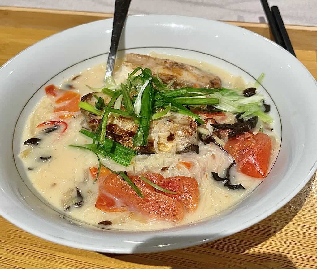 Fish head noodles in milky broth