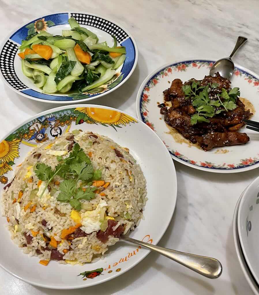 Nasi goreng with vegetables and meat