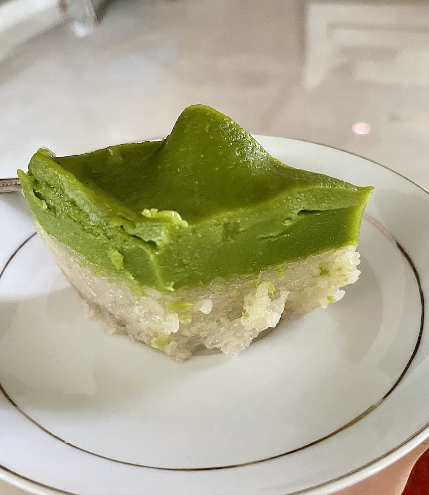 Seri Muka dessert with green top,white bottom